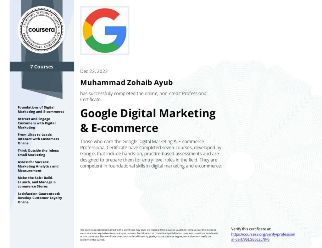 Zohaib ayub - Google DM Certification